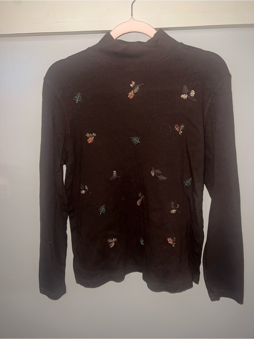 Studio Works Brown Ribbed Turtleneck Top with Subtle Stitching